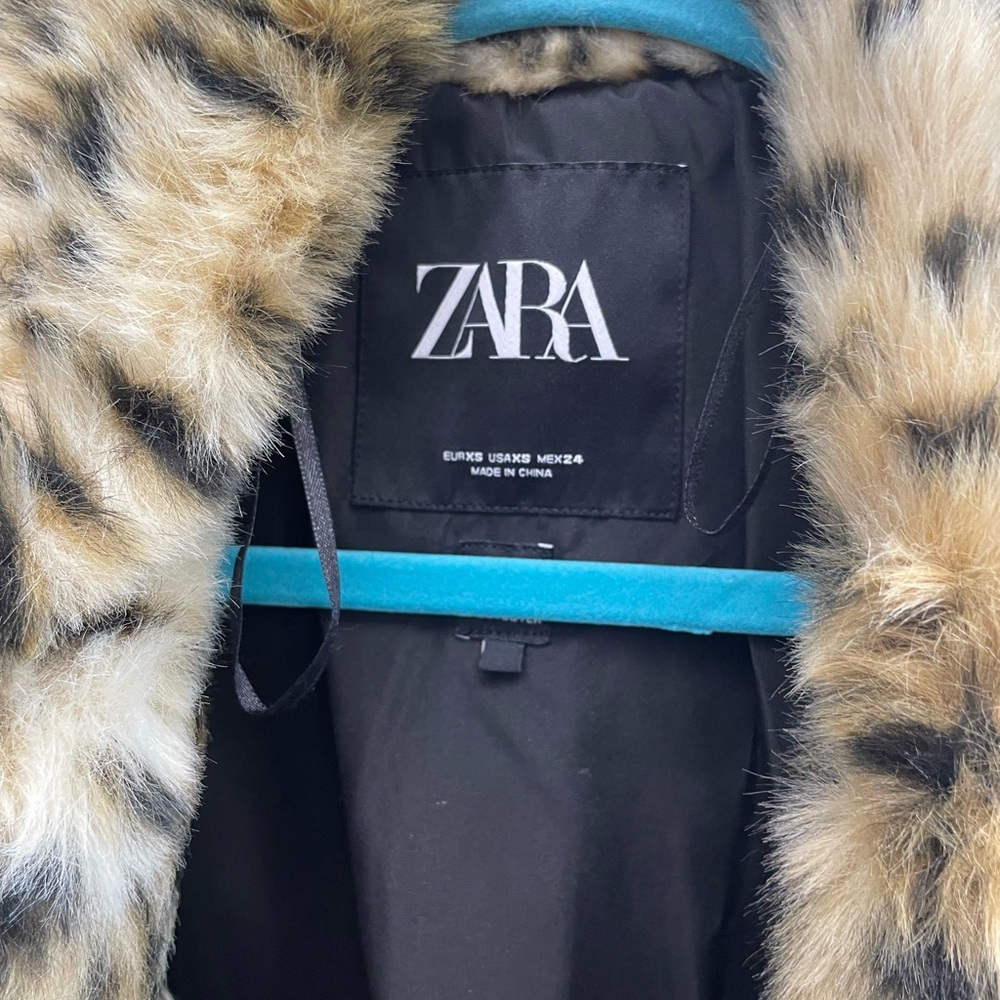 Zara Faux Fur Coat with Animal Print